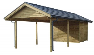 Enkelt carport 3×6 m, med sadeltag og 7,2 m² redskabsrum