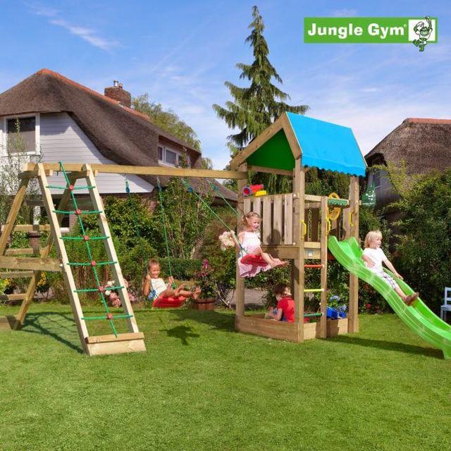 Jungle Gym Home Lektorn Komplett med Gungor Klättervägg och Rutschkana - Byg selv legetårn - Byg-selv.info